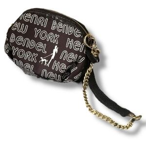Henri Bendel RARE Brown And White Monogram Wristlet Pouch With Gold Chain
